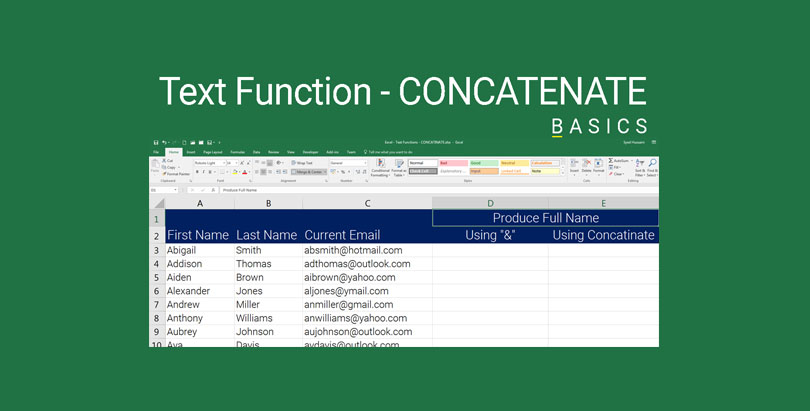 Excel Text Functions CONCATENATE Function