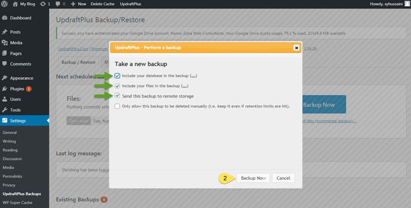 backup wordpress site