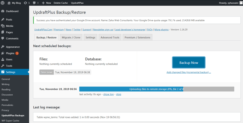 backup wordpress site