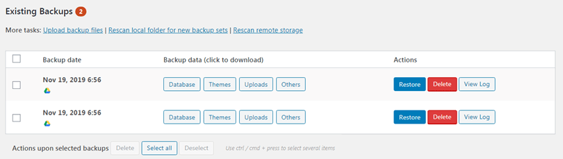 wordpress backup and restore
