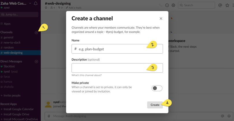 Create Channel in Slack