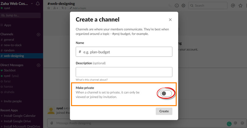  Create a Private Channel in Slack